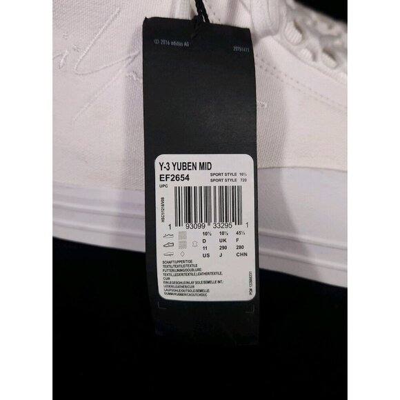 Adidas Y-3 Yuben Mid Sneaker Size 45 1/3 US 11 Mens White EF2654 $269 - Picture 7 of 12